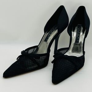 Laundry By Shelli Segal Black Satin/Bow/and lined Mesh Toe High Heels 6M